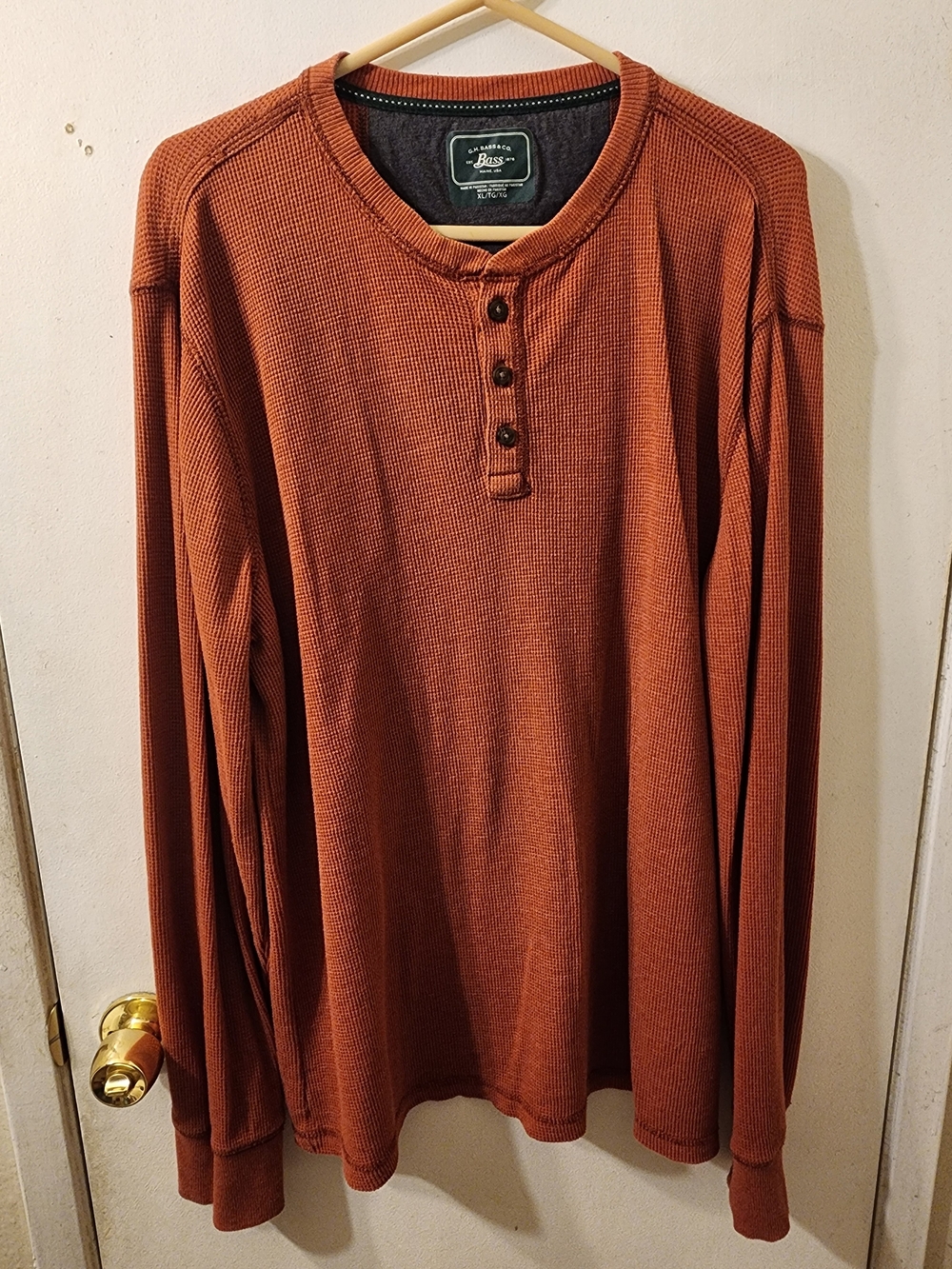 G.H. Bass & Co. Long-Sleeve Henley Thermal Shirt in Burnt Orange